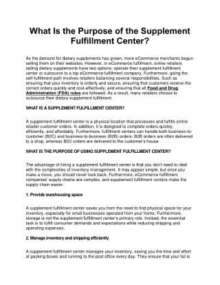 What Is the Purpose of the Supplement Fulfillment Center