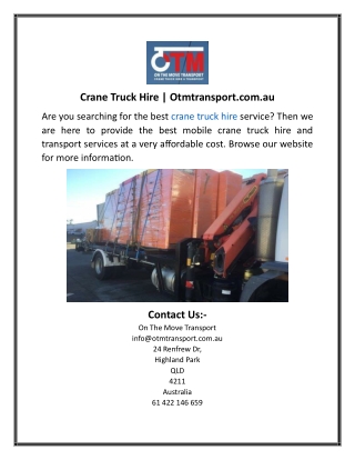 Crane Truck Hire Otmtransport.com