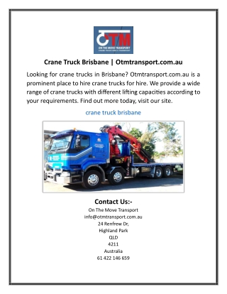 Crane Truck Brisbane Otmtransport.com