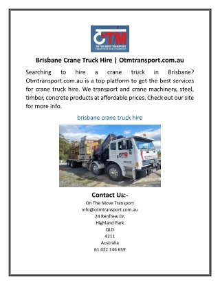 Brisbane Crane Truck Hire Otmtransport.com