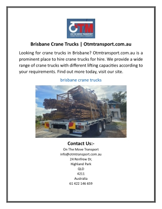 Brisbane Crane Trucks Otmtransport.com