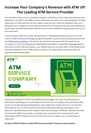 Increase Your Company's Revenue with ATM UP The Leading ATM Service Provider