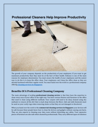 Professional Cleaners Help Improve Productivity