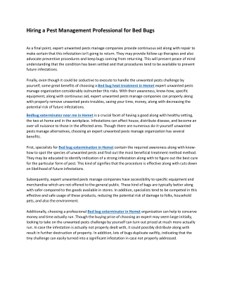 Hiring a Pest Management Professional for Bed Bugs