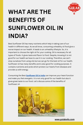 What Are The Benefits Of Sunflower Oil In India 
