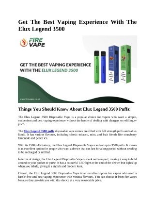 Get The Best Vaping Experience With The Elux Legend 3500
