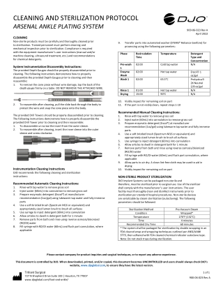 Cleaning And Sterilization Protocol - Arsenal Ankle Plating System | Enovis
