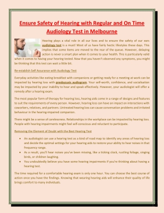 Ensure Safety of Hearing with Regular and On Time Audiology Test in Melbourne