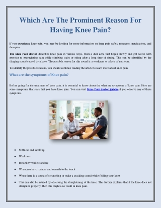 Which Are The Prominent Reason For Having Knee Pain?