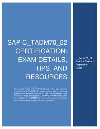 SAP C_TADM70_22 Certification: Exam Details, Tips, and Resources