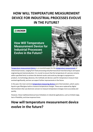 HOW WILL TEMPERATURE MEASUREMENT DEVICE FOR INDUSTRIAL PROCESSES EVOLVE IN THE F