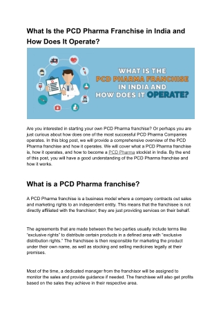 What Is the PCD Pharma Franchise in India and How Does It Operate