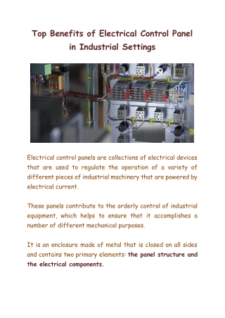 Top Benefits of Electrical Control Panel in Industrial Settings