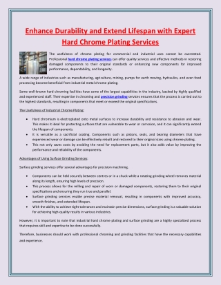 Enhance Durability and Extend Lifespan with Expert Hard Chrome Plating Services