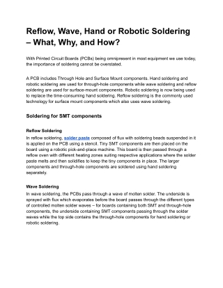 Reflow, Wave, Hand or Robotic Soldering – What, Why, and How_