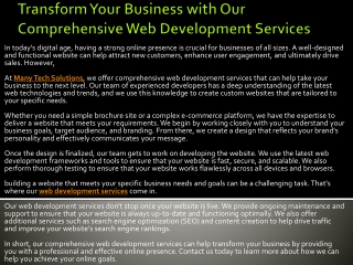 Transform Your Business with Our Comprehensive Web Development Services