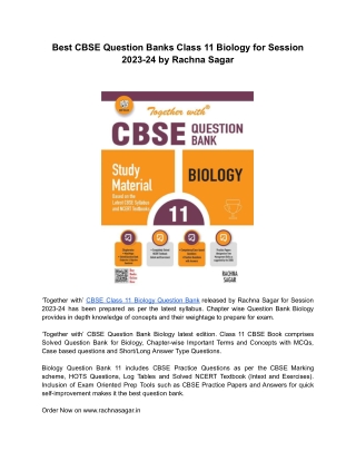 Best CBSE Question Banks Class 11 Biology for Session 2023-24 by Rachna Sagar