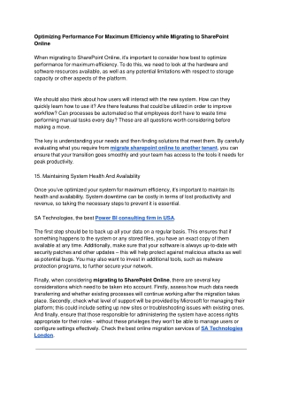 Optimizing Performance For Maximum Efficiency while Migrating to SharePoint Online