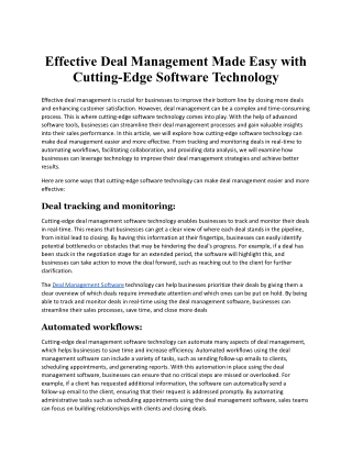 Effective Deal Management Made Easy with Cutting-Edge Software Technology.