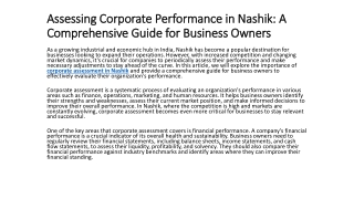 Assessing Corporate Performance in Nashik