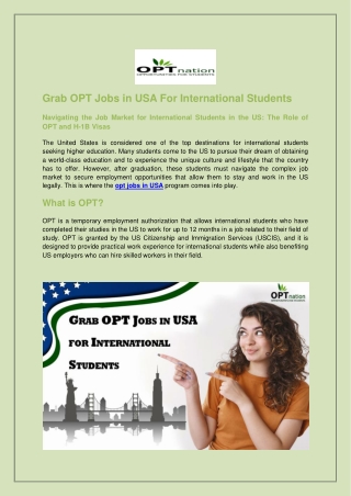 Grab OPT Jobs in USA For International Students | Optnation