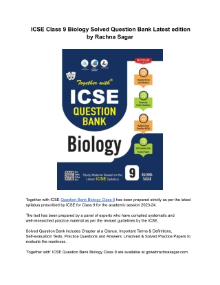 ICSE Class 9 Biology Solved Question Bank Latest edition by Rachna Sagar