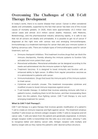 Overcoming The Challenges of CAR T-Cell Therapy Development