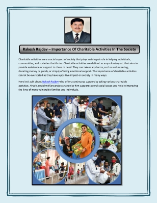 Rakesh Rajdev – Importance Of Charitable Activities In The Society