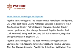 Most Famous Astrologer In Edgware