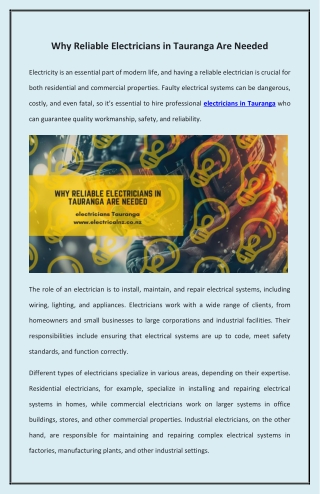 Why Reliable Electricians in Tauranga Are Needed