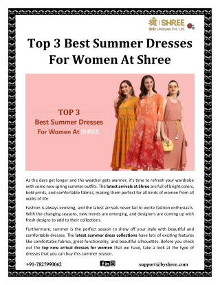 Top 3 Best Summer Dresses For Women At Shree