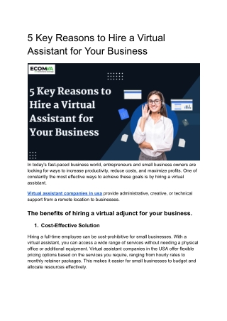 5 Key Reasons to Hire a Virtual Assistant for Your Business