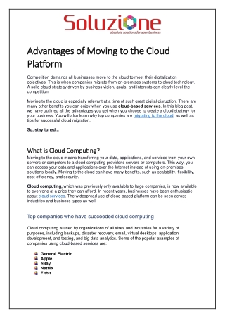 Advantages of Moving to the Cloud Platform