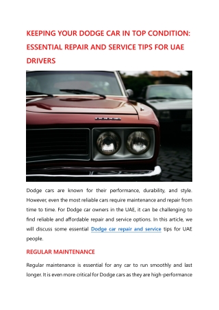 KEEPING YOUR DODGE CAR IN TOP CONDITION - ESSENTIAL REPAIR AND SERVICE TIPS FOR UAE DRIVERS