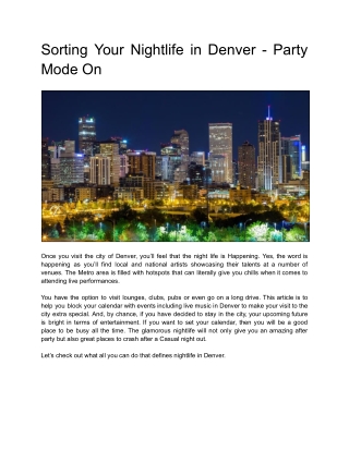 Sorting Your Nightlife in Denver - Party Mode On