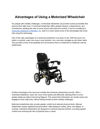 Advantages of Using a Motorized Wheelchair