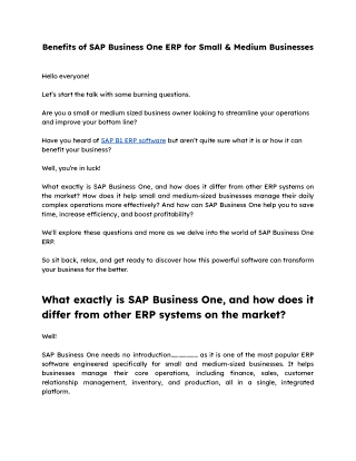 SAP Business One ERP for Small & Medium Businesses - Cinntra Infotech