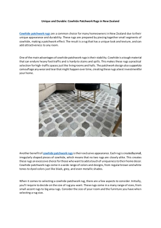Unique and Durable Cowhide Patchwork Rugs in New Zealand