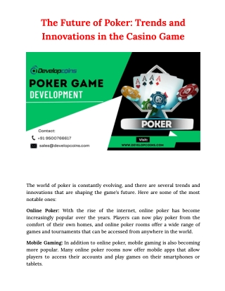 The Future of Poker: Trends and Innovations in the Casino Game