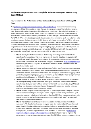 Performance Improvement Plan Example for Software Developers