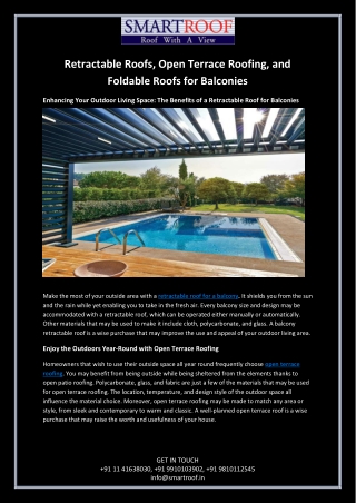 Retractable Roofs, Open Terrace Roofing, and Foldable Roofs for Balconies