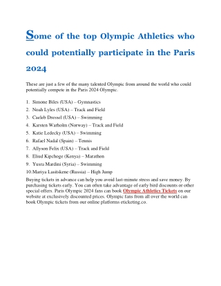 Some of the top Olympic Athletics who could potentially participate in the Paris 2024