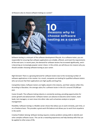 10 Reasons why to choose software testing as a career