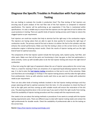 Diagnose the Specific Troubles in Production with Fuel Injector Testing