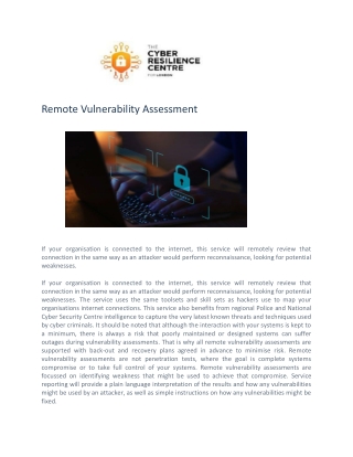 Remote Vulnerability - Cyber Security Services - London CRC