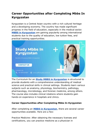 Career Opportunities after Completing Mbbs In Kyrgyzstan