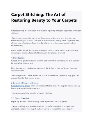 Carpet Stitching: The Art of Restoring Beauty to Your Carpets