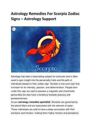 Astrology Remedies For Scorpio Zodiac Signs