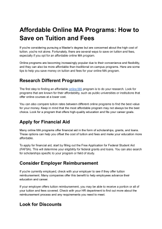 Affordable Online MA Programs: How to Save on Tuition and Fees