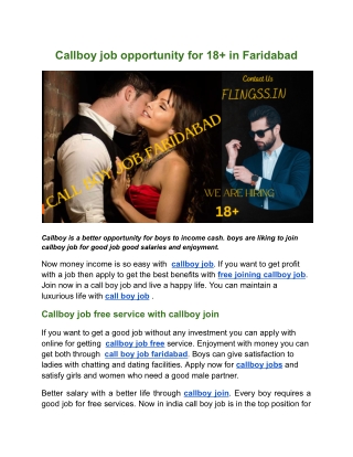 Callboy job opportunity for 18  in Faridabad